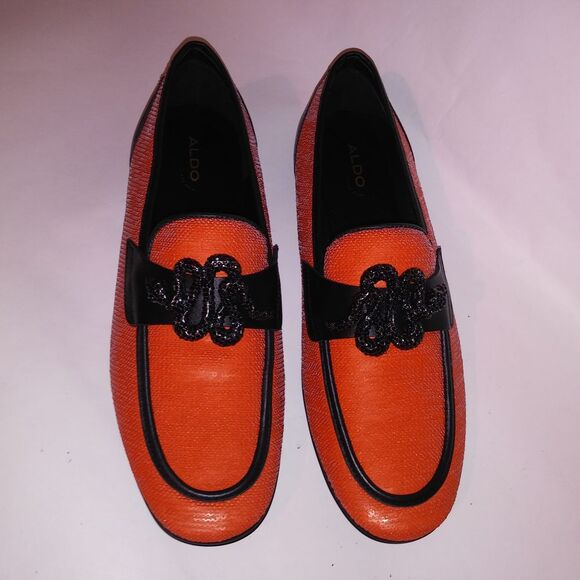 Aldo Mens Dress Shoes Loafers Orange Black Snake Sequin Mossimo Slip On Flex Sol - Picture 10 of 16